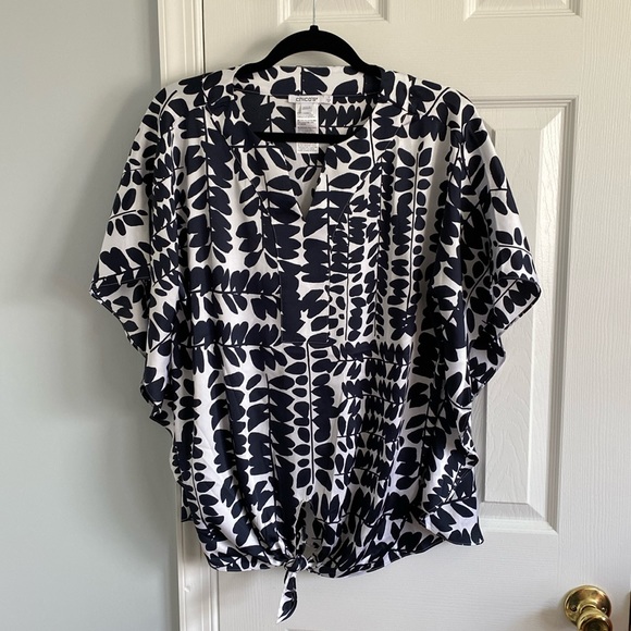 Chico's Tops - Chico's Foliage Print Tie Front Blouse Size 1 (Women's Size 8) Navy & White